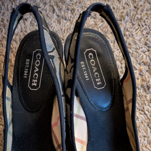 COACH Black Signature Wedge Peeptoe Sandles - Picture 3 of 5